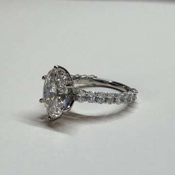 3–5ct Oval Hidden Halo Floral Engagement Ring Setting | Oval Side Stones | Setting Only
