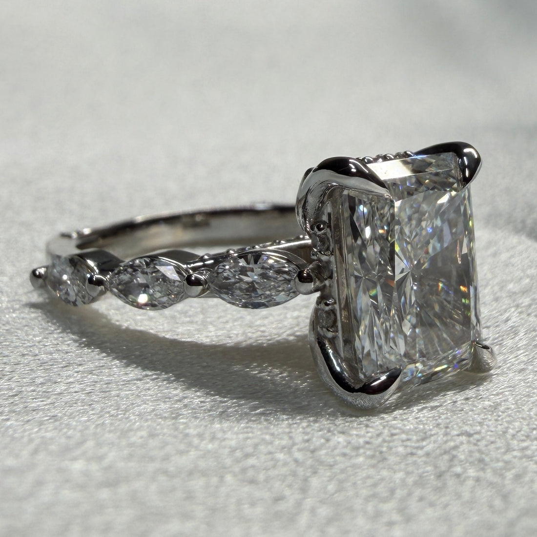 Radiant Cut Diamond Ring with Marquise Accent Band